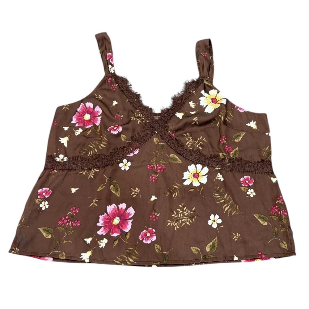 NEW Old Navy Babydoll Satin Cami Tank Top Y2K Floral Forest Fairy Medium Petite
